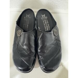 Memphisto Air Flex Black Patent Leather Wedge Mules Sz 8